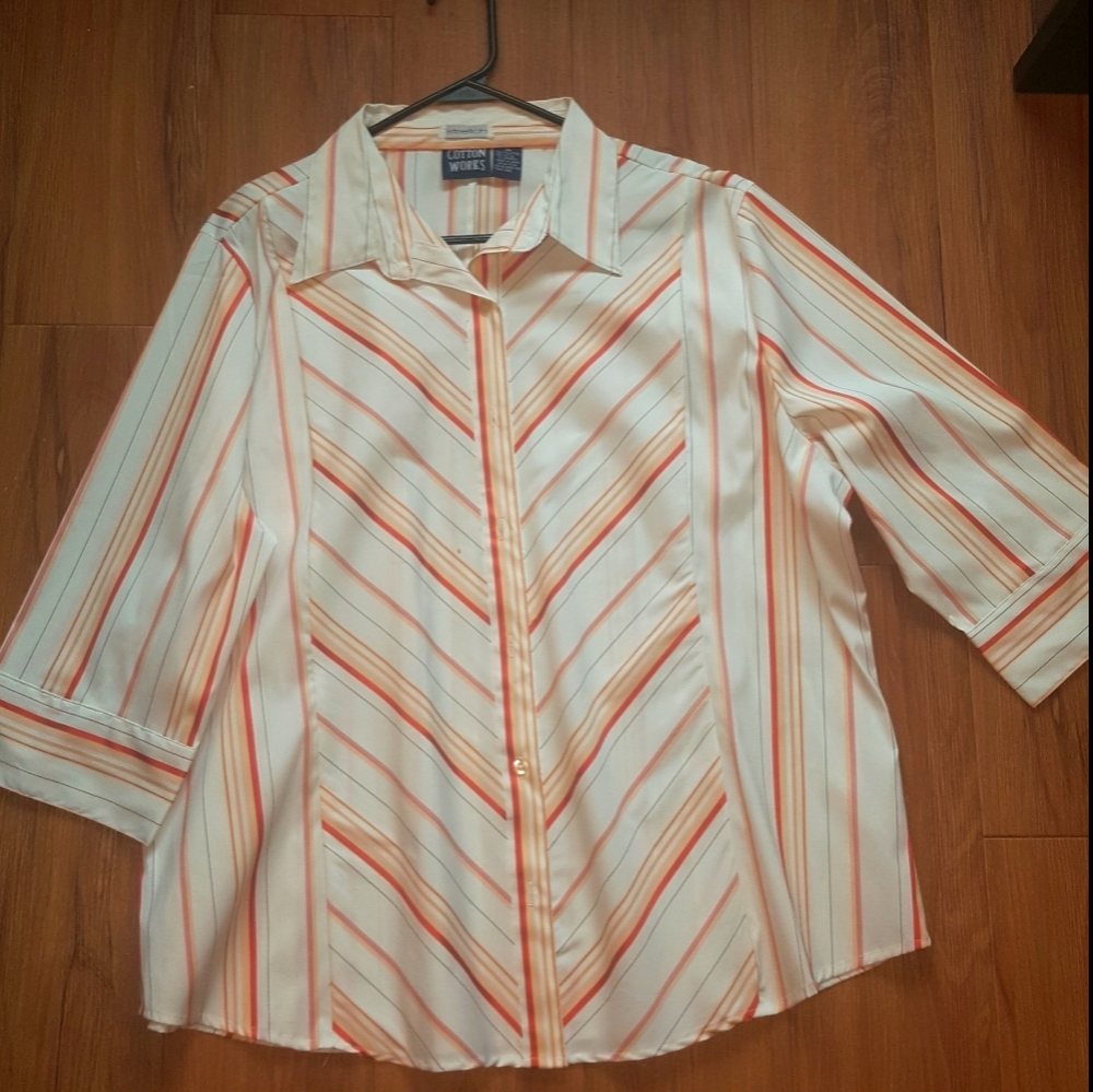 Cotton Works Stretch Orange Stripe Blouse